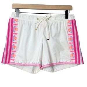 Lilly Pulitzer Womens Katia Pink Embroidered Flower White Shorts Elastic Waist S